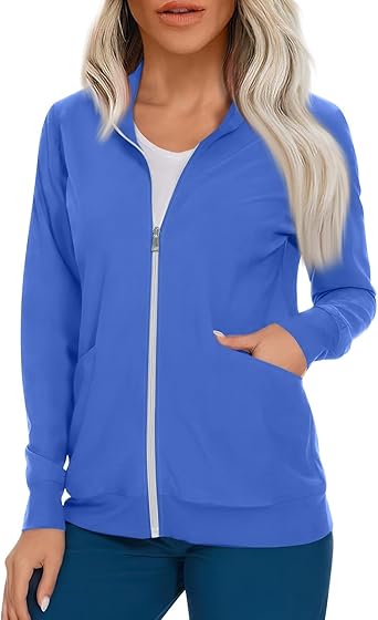 Scrub Jackets for Woman Zip Up Long Sleeve Tops Print Plus Size Womens Scrubs for Women Nursing Shirts with Pockets