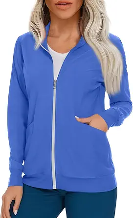 Scrub Jackets for Woman Zip Up Long Sleeve Tops Print Plus Size Womens Scrubs for Women Nursing Shirts with Pockets
