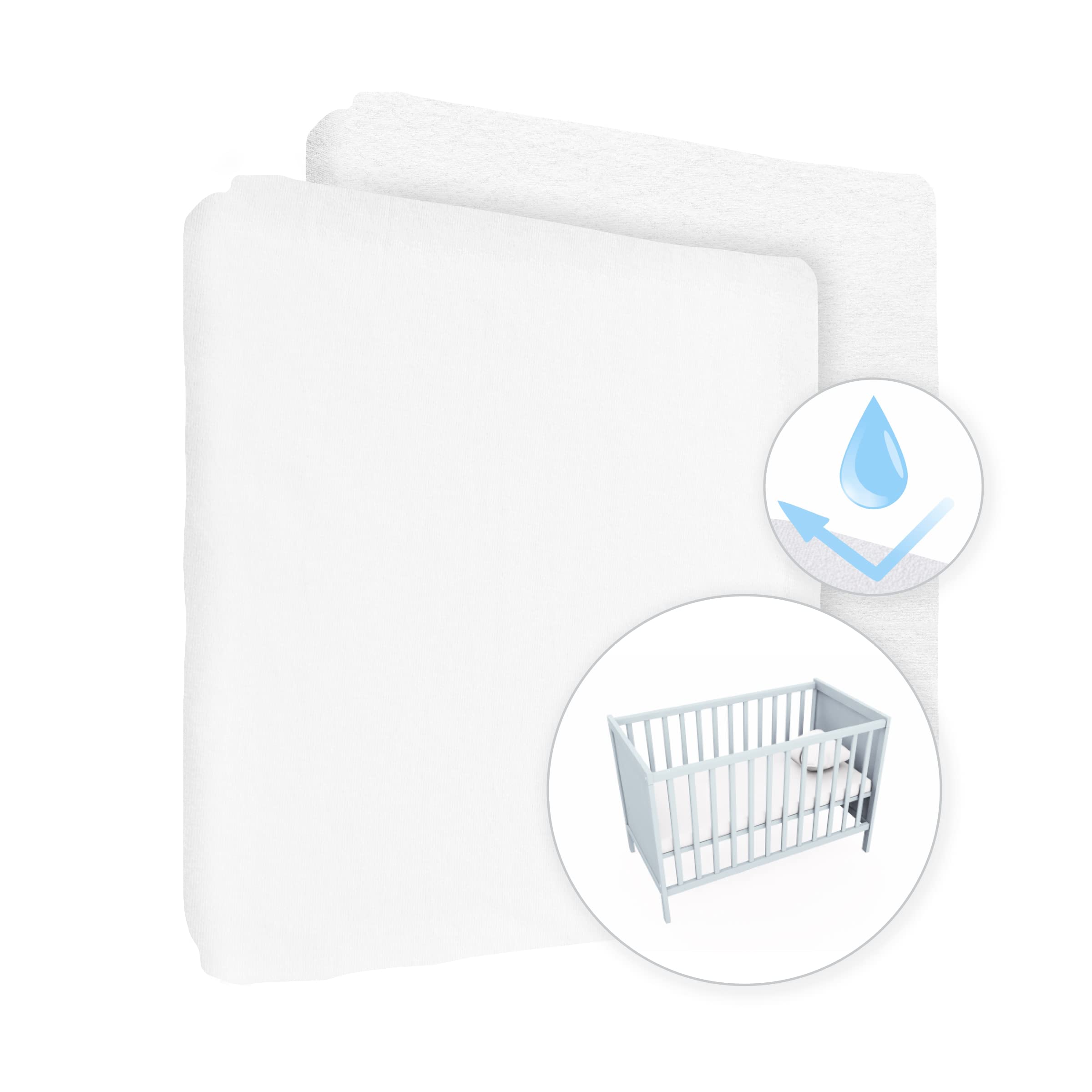 100% Cotton Jersey Fitted Sheet with Waterproof Mattress Protector to fit 140x70 cm Cot Bed (White) — image 1
