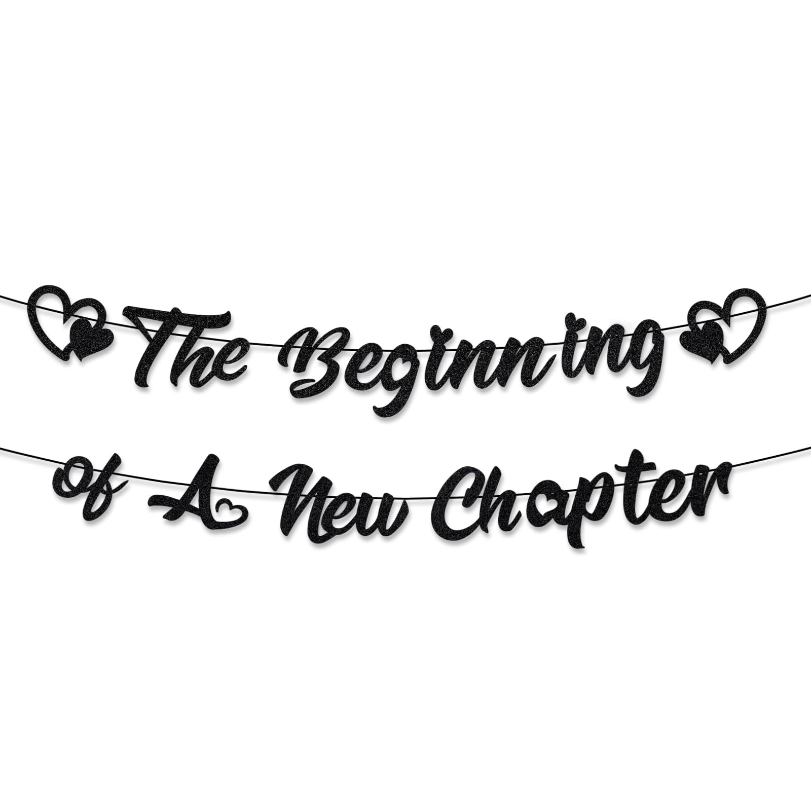 Tinoaly The Beginning of A New Chapter Banner, Pre-Strung Farewell Party Decorations Leaving Banner Glitter Going Away/Happy Retirement/Congratulation Graduation Sign Goodbye Hanging Garland (Black)