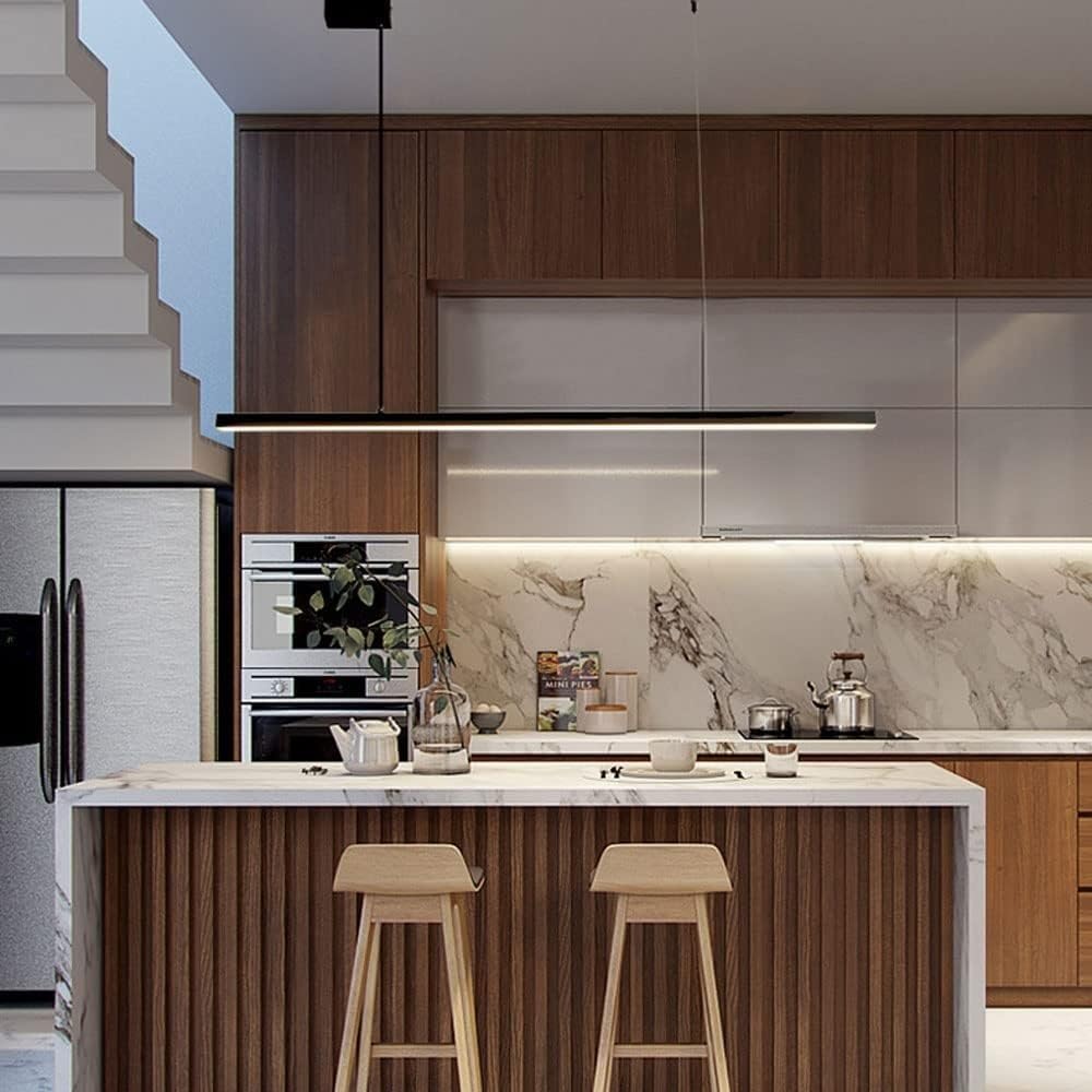 CUNTO Lampadario Moderno a Strisce LED dimmerabili 3 Colori, Illuminazione a Sospensione lineare con Finitura in Ottone Spazzolato per tavoli da Pranzo, Isole da Cucina, apparecchi da soffitto
