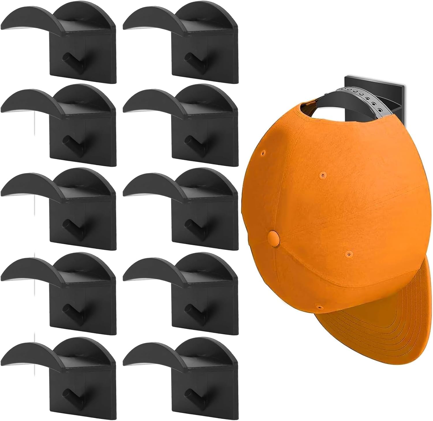 10 Pcs Hat Rack,Hat Hooks for Wall,Strong Hats Storage Wall Stand Accessories Baseball Cap Hook Hanger Display Replacement No Drilling Caps Organizer Holders Racks Kit for Bedroom,Cloakroom,Office