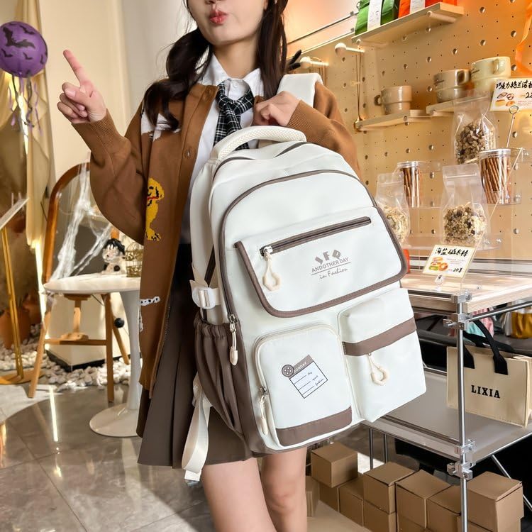 Fashion Backpack for Women Men Aesthetic Simple Design Shoulder Bag Bookbag Trendy Cute Backpack Harajuku Daily Bags (khaki)2
