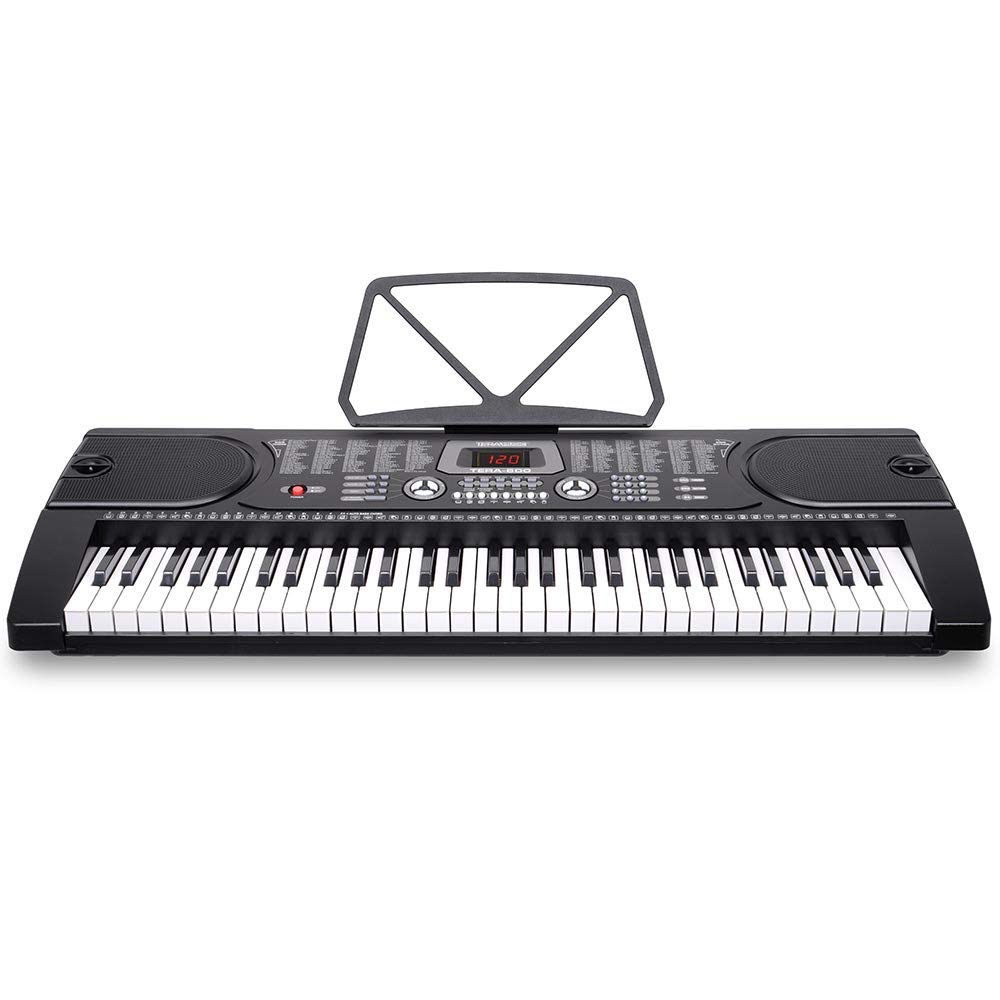 Bakaji Tastiera Musicale Pianola Elettronica 61 Tasti Pianoforte Multifunzione con 255 Ritmi 24 Brani Preimpostati Funzione Percussione Ingresso AUX Leggio Porta Spartito/Tablet e Microfono