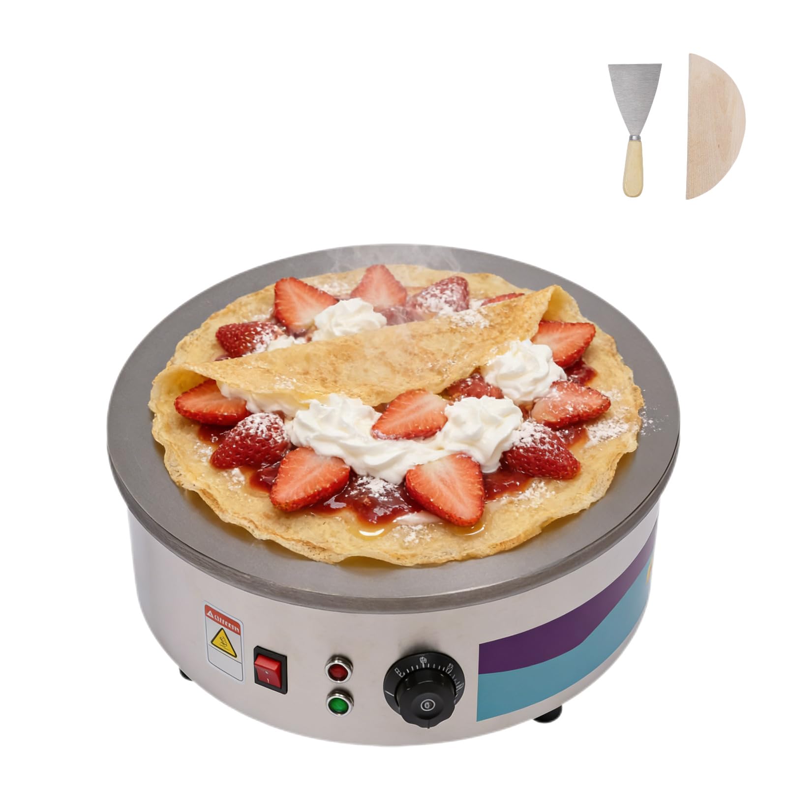 Crêpière Électrique, Poele a Crepe en Fonte, Crepiere Electrique Professionnel 45cm, avec Contrôle de Température 50-300°C, pour Crêpes, Pancakes, Omelettes, Livrée avec 2 Spatules