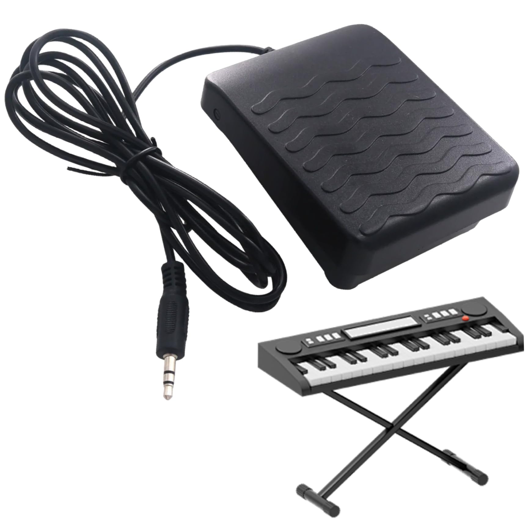 Rwigeboo Sustain Pedal, 3.5mm Jacks with 1.8M Cable Sturdy Electric Piano Sustain Pedal, Anti-Slip Keyboard Accessories for Training, Exercise, Repairing