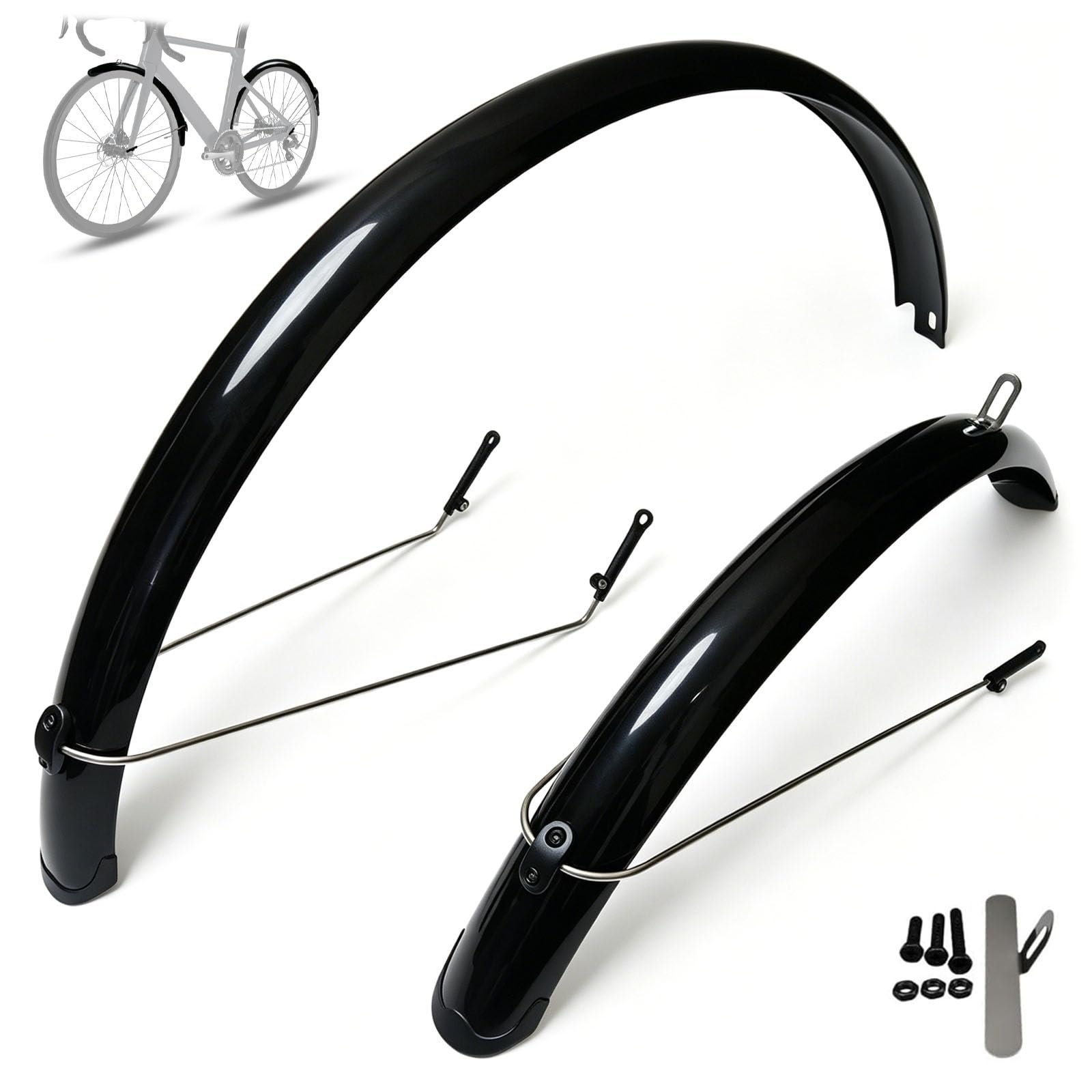 Lot de garde-boue de vélo réglables pour 700 C x 50 mm - Convient aux pneus jusqu'à 45 mm de largeur - En plastique - Noir