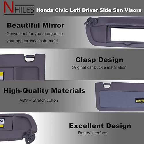 Miniatura 3 de NHILES Atlas - Parasol lateral izquierdo gris compatible con Honda Civic 2006 2007 2008 2009 2010 2011 Reemplazo # 83230-SNA-A01ZA 83230-SNA-A01ZB