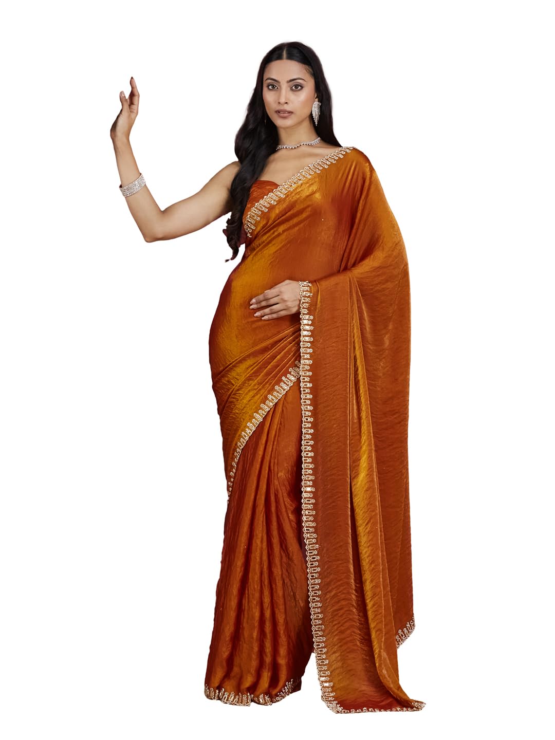 KASEE Women Mustard Pure Silk Saree with Diamond Cut Stone Embellished Border-image-11
