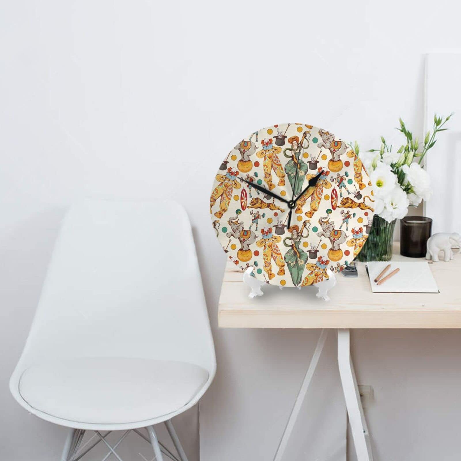 Amazon.co.jp: ピエロとヴィンテージサーカス 時計 壁掛け時計 静音