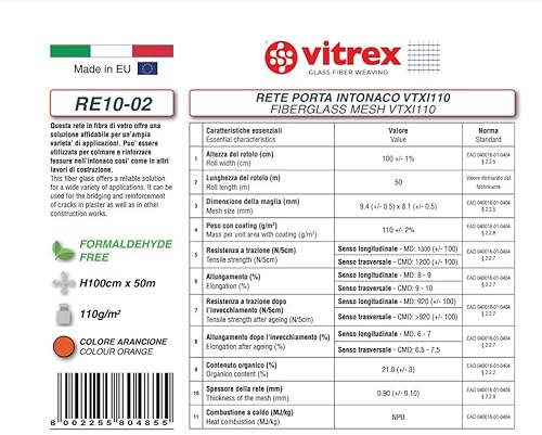 Utilfer Rete Reti Portaintonaco Fibra Vetro Antialcalina Appretto Certificata Etag (Maglia 10X10 Gr.110 Mq) - 2