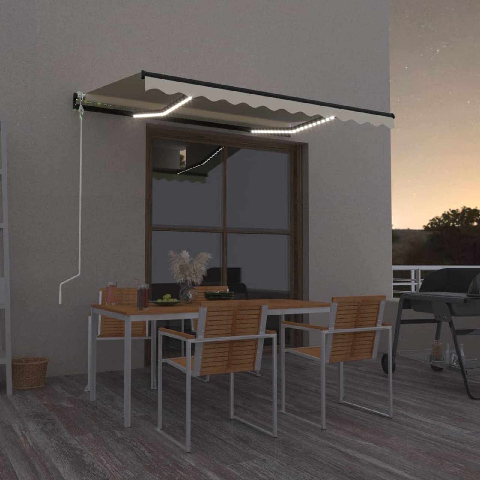 Gecheer Cortina automática con sensor de viento y LED, 350 x 250 cm, color crema, toldo retráctil, toldo para balcón, terraza, toldo exterior sol, toldo para exterior, toldo con brazos, #7