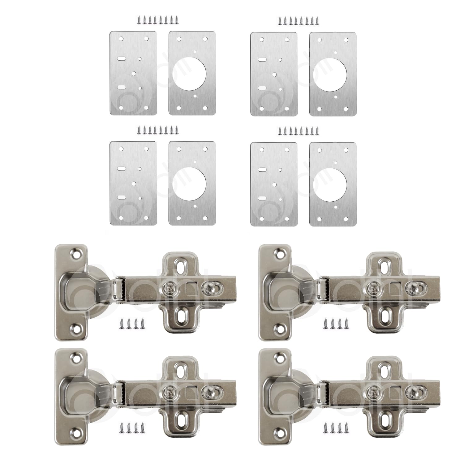 Dihl Pack of 4 Kitchen Door Hinges with Repair Plates and Screws. 35mm, 90 Degree, Soft Close, Full Standard Overlay for Wardrobes, Cabinets and Cupboards – 2 Pair of Each