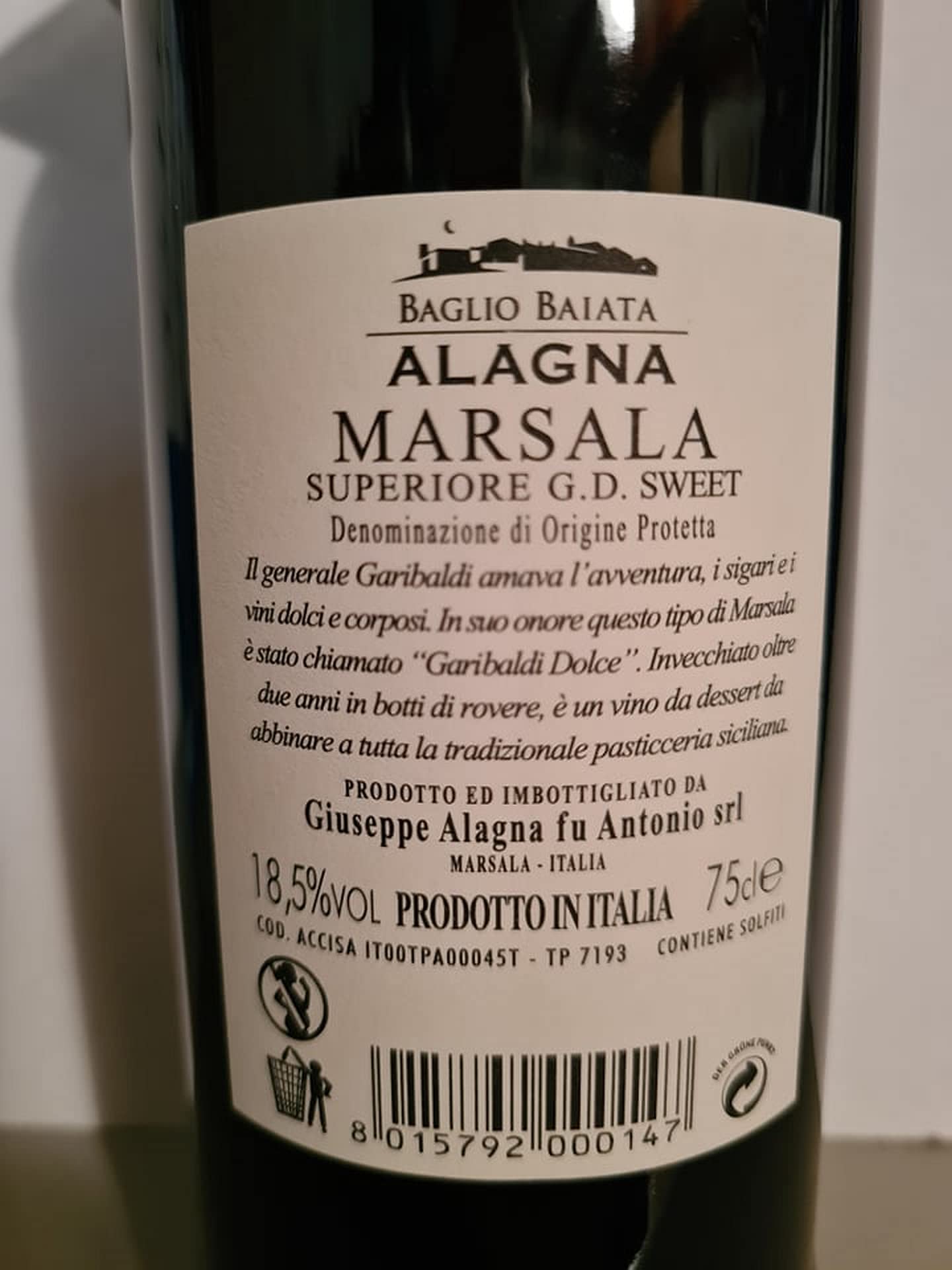 6 Flaschen Marsala Superiore Dolce Garibaldi Alagna 2 Jahre alt