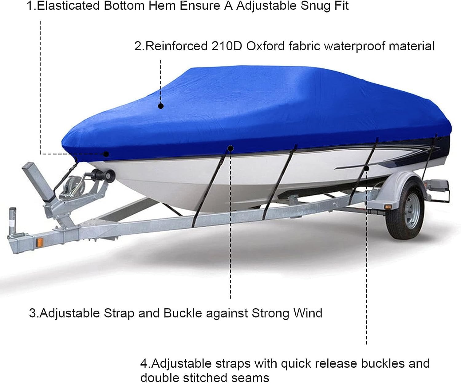 Wytrzymała wodoodporna osłona morska 420D Ripstop Canvas do V-Boat, ochrona przed słońcem i deszczem, pasuje do 20/22 stóp (420 x 270 cm) osłona odporna na warunki atmosferyczne