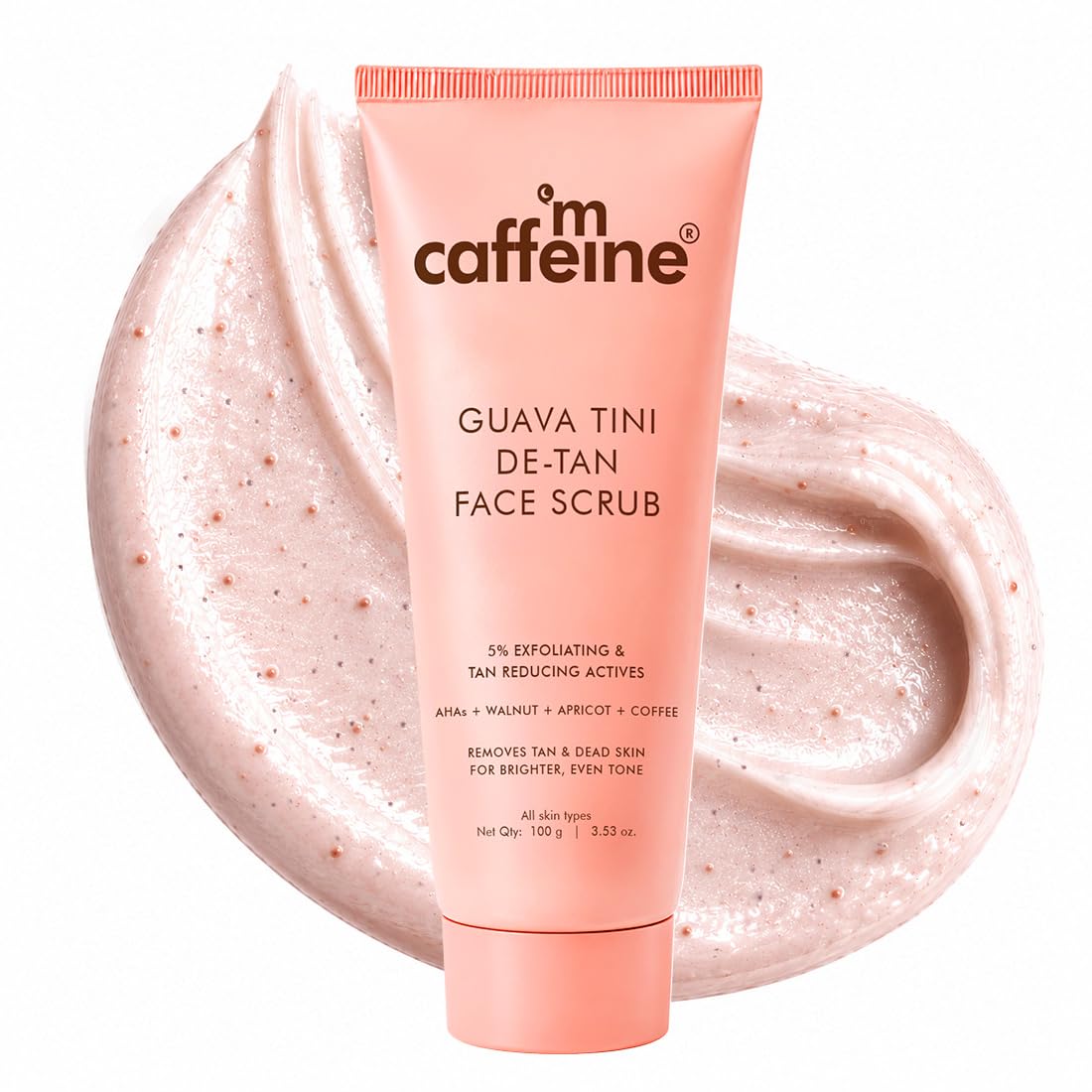 mCaffeine Guava Tini De-Tan Face Scrub | 5% Physical & Natural Exfoliants | De-Tanned, Smoother Skin | Pore Cleansing | Removes Blackheads | Clinically Tested | AHAs - Glycolic & Lactic Acid | Walnut & Apricot - 100g-picture-21