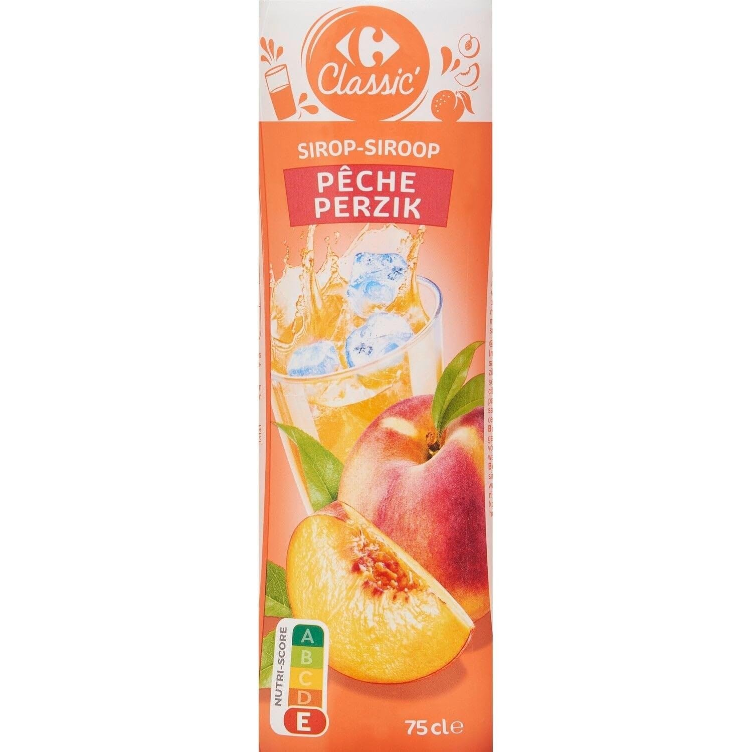 Sirop de pêche fruité pour diabolos et desserts - CARREFOUR CLASSIC' - Pêche Perzik - Bouteille de 75cL - Lot de 4