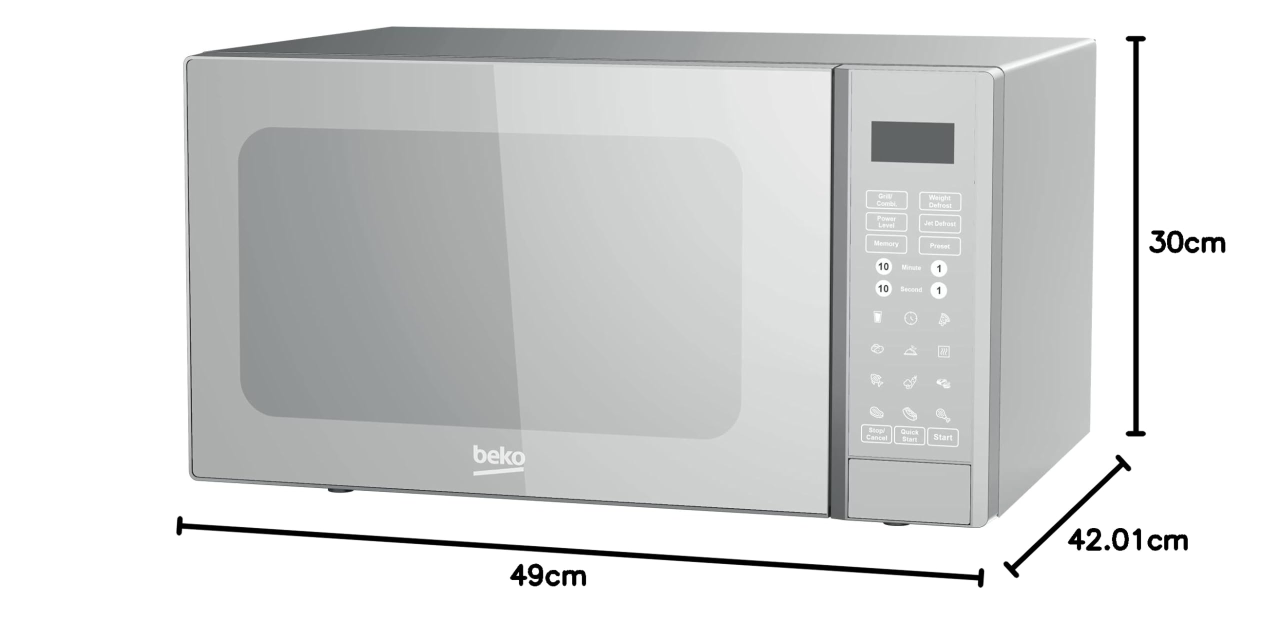 Beko four à micro-ondes MGF30330S, 30 L, Numérique, Fonction Grill, Argent