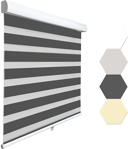 FS KEEWO Persianas enrollables sin cordones estilo cebra de doble capa, para filtrar la luz, para el día y la noche, persianas tipo cebra para