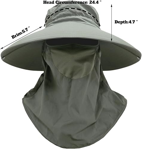 Miniatura 6 de Sombrero de sol para hombre, protección UV, sombrero de pesca impermeable de ala ancha con solapa extraíble y solapa para el cuello