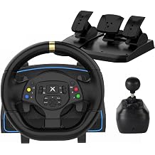 NBCP F10 PC Racing Wheel-1080 Degree Magnetic Induction Gaming Steering Wheel with 6-Speed H-Pattern Shifter and Linear Pedal,Sensitivity Adjustment,Angle Locking,Dual Motor Vibration-Steering Wheel for PC Windows 7/10/11, PS3 Support Euro Truck Simulator 2