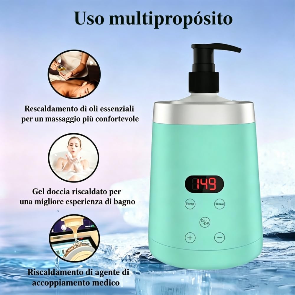Scaldatore per Olio da Massaggio Verde con due Distributori di Olio Dispenser per Flaconi Spa e Scaldalozioni Display LED Scaldatore per Flaconi di Gel Apparecchio Riscaldante per Saloni