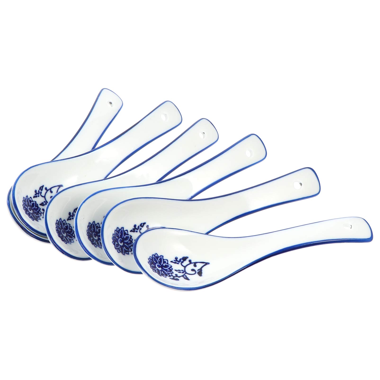 6 Pcs Chinese Soup Spoons Ceramic Asian Spoons for Ramen Wonton Food Serving Spoons Table Spoons Porridge Spoons