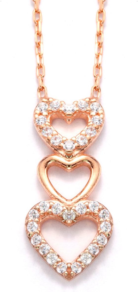 Rose Gold Plated Sterling Silver Cz Heart Pendant Necklace,16+2"extender