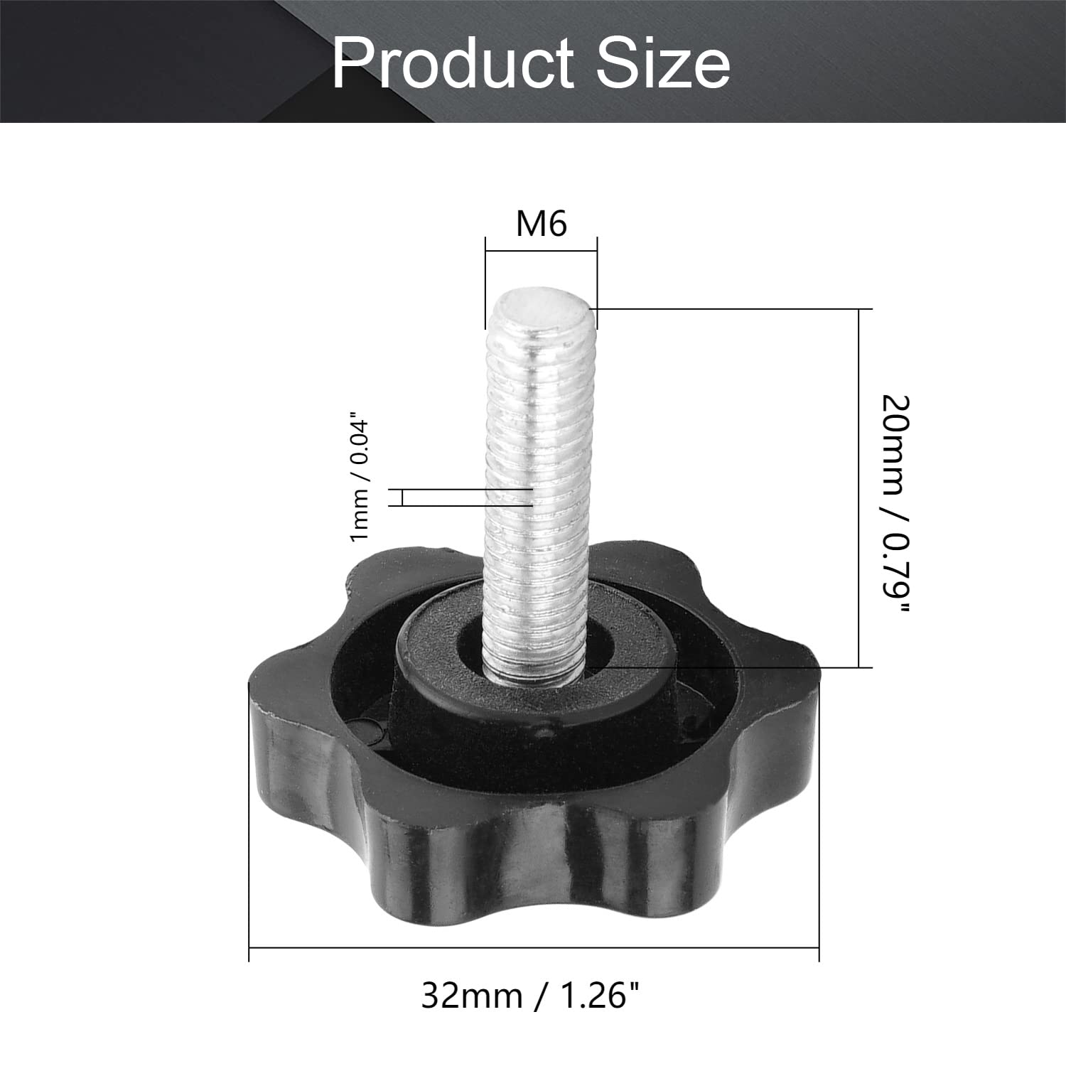 sourcing map 4pcs Boutons de Serrage étoile Poignée M5 plastique fileté vis fixation métallique