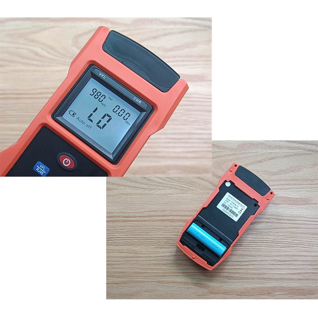 2 en 1 Medidor de Fibra Óptica Alimentado por Batería Recargable Medidor de Potencia Óptica -70~+10dBm con Localizador Visual de Fallas