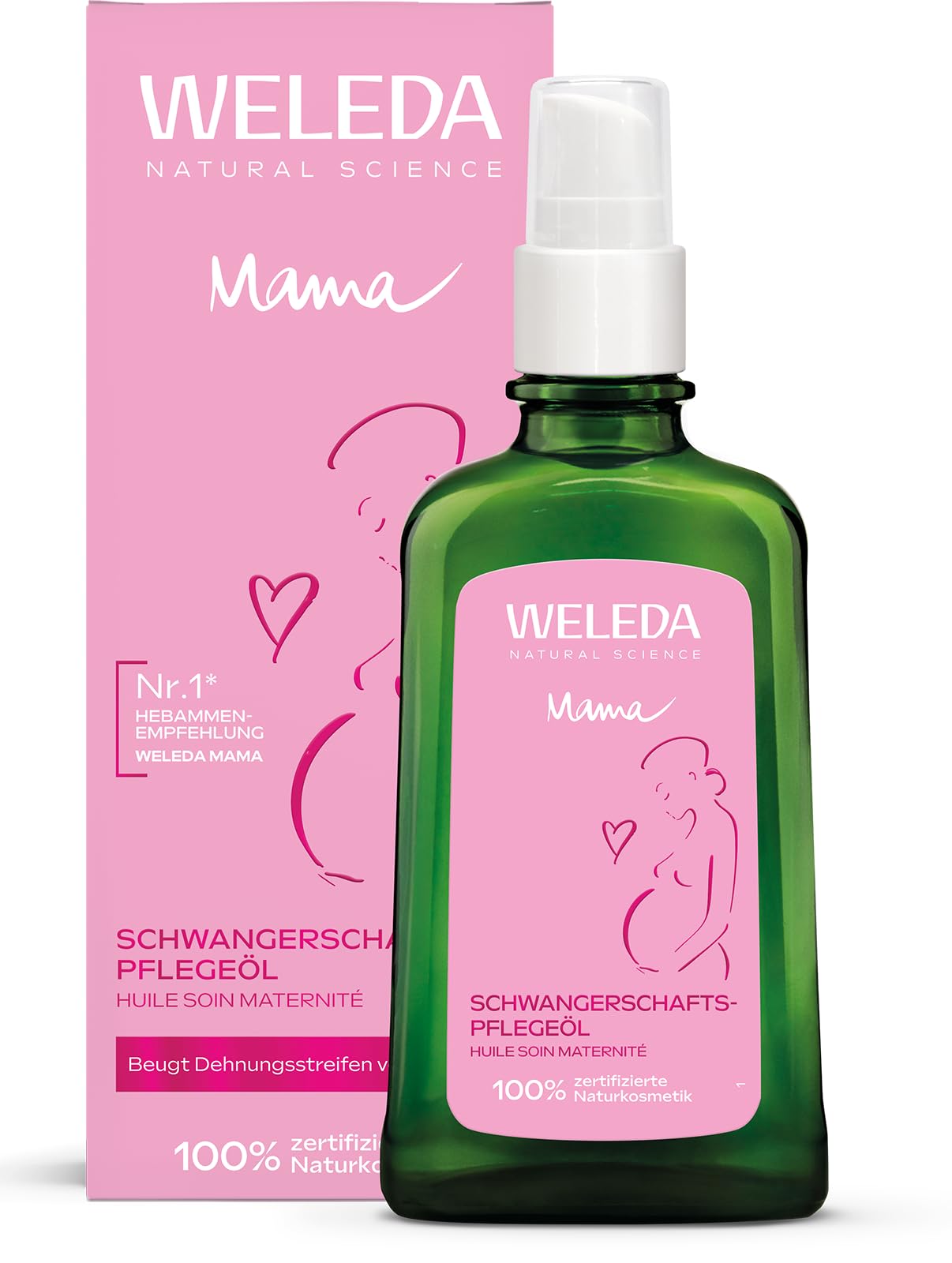 WELEDA Bio MAMA Geschenkset – Naturkosmetik Körperpflege Set mit Schwangerschaftsöl & Relax Lavendel Duschgel – Natürliches Anti Dehnungsstreifen Hautpflege Geschenk für werdende Mütter (vegan)