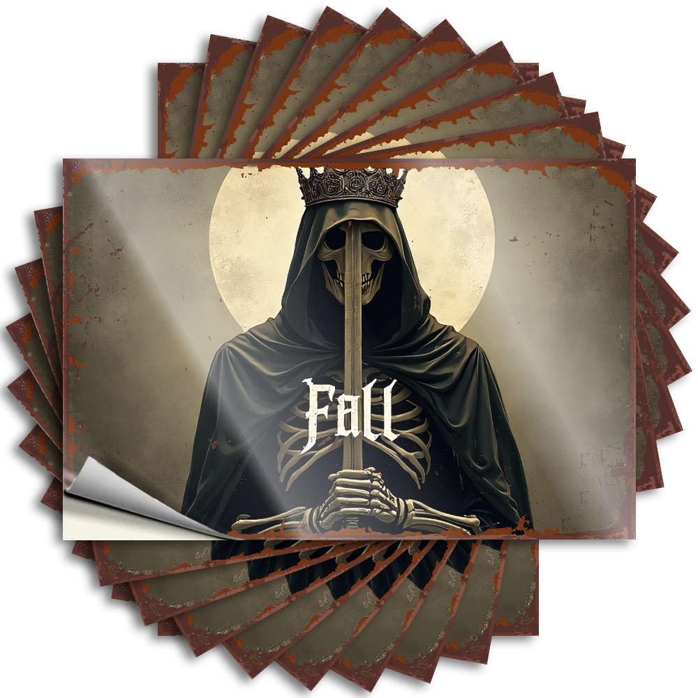 Fzfn Colour Sticker Indie Farmers Tiny Water Fall: Dark Crowned Skeleton Guardian - Scratch Resistant Stickers(6X9cm)