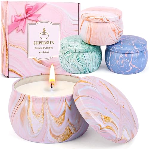Velas de regalo para mujeres, juego de velas de aromaterapia, 17.6 onzas, paquete de 4 velas de vainilla y limón, higo, lavanda, para el hogar,