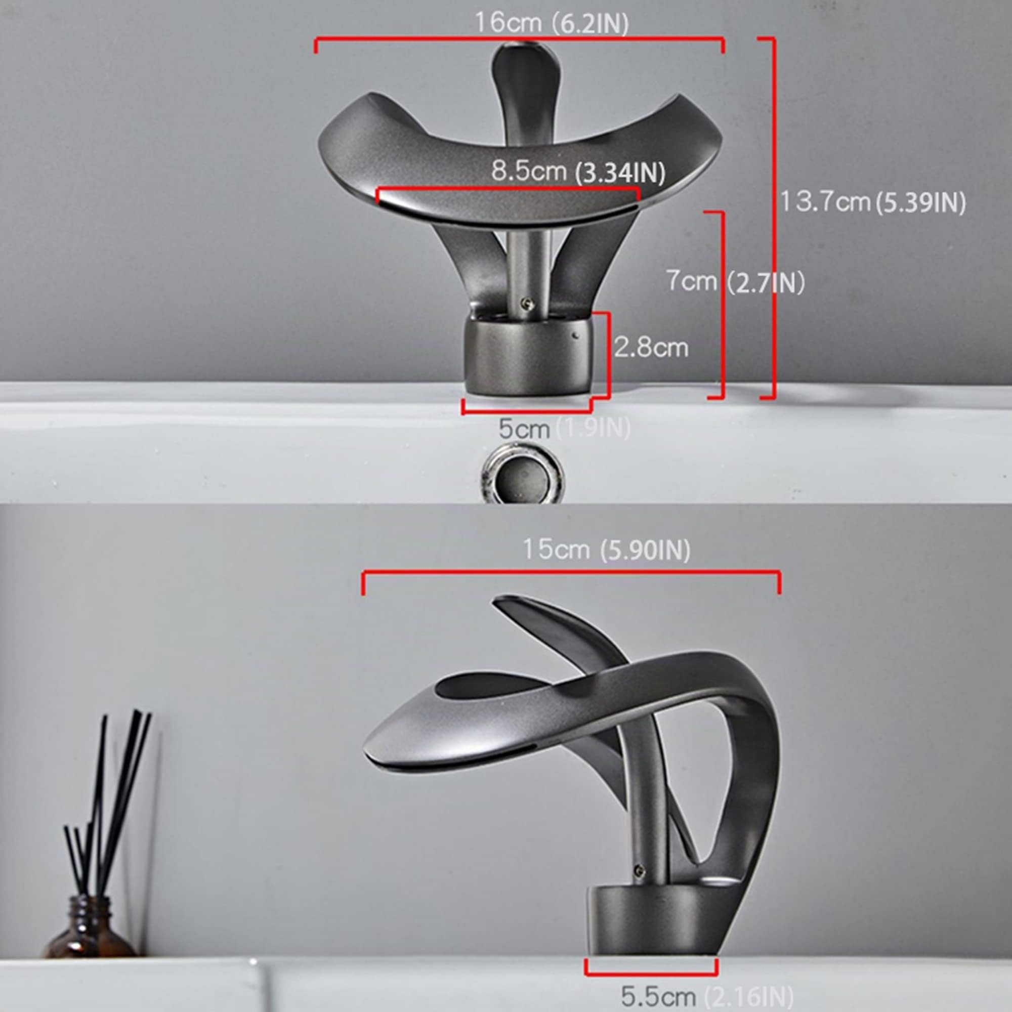 Rubinetto Bagno Lavabo a Cascata, Miscelatore Da Lavandino Fredda E Calda Regolabile, Rubinetto Per Lavandino (Cromato)