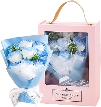 YouNuo 9 Forever Flowers Eternal Roses Gift, Artificial Flowers Bouquets, Birthday Gifts for Women, Girlfriend, Mom, Valentines Day, Mothers Day, for Wife Her, Blue