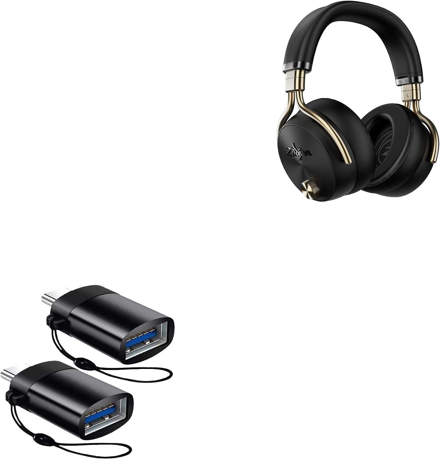 BoxWave Cable Compatible with Zildjian ALCHEM-E Perfect Tune Headphones - USB-C to A PortChanger (2-Pack), USB Type-C OTG USB Portable Keychain - Slate Black