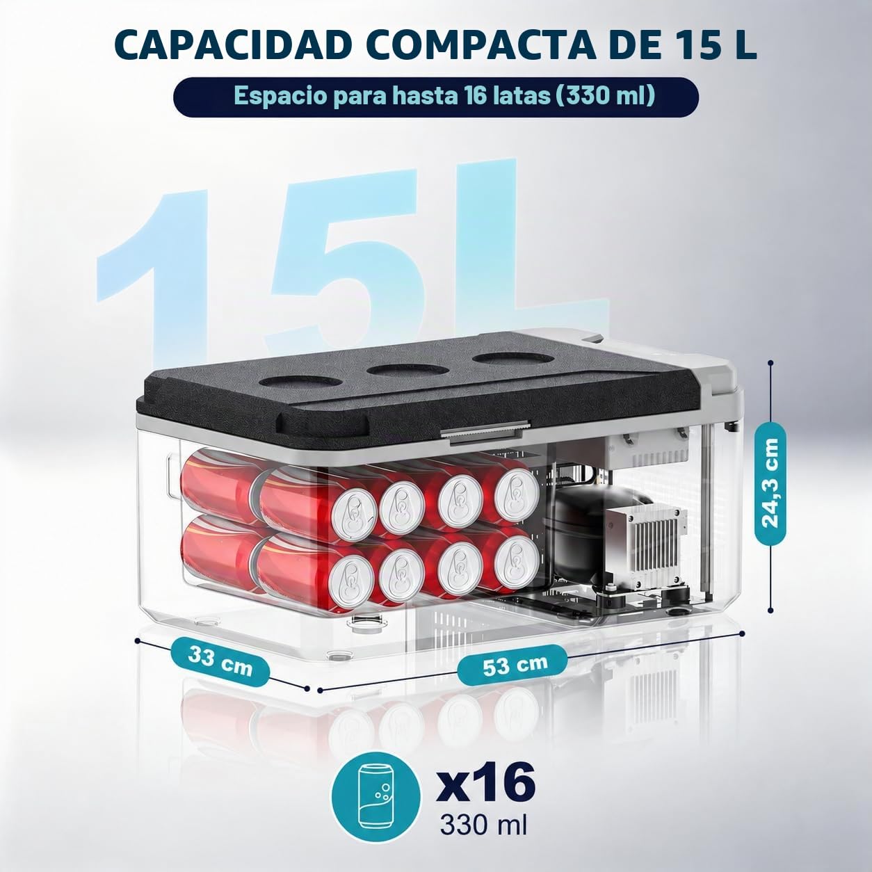 AS Mini nevera con compresor 12 V 24 V 230 V portátil eléctrica para coche, pequeño refrigerador con control por aplicación, 15 litros
