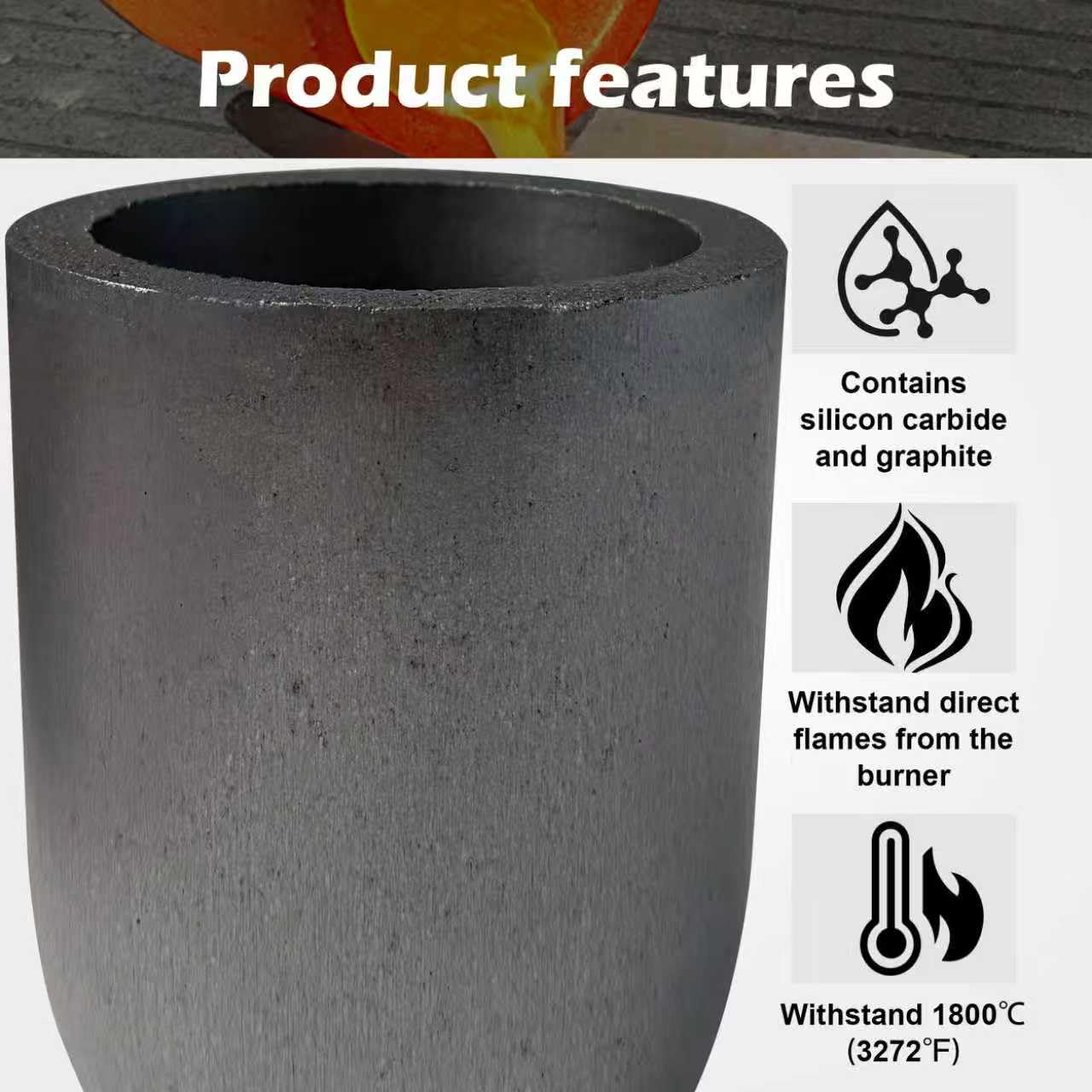 Crisoles de grafito de carburo de silicio negro de primera calidad #10-12 kg, antorcha de fundición para aluminio, oro, plata, cobre, latón, soporta 1800 ℃/1,800.0 °C