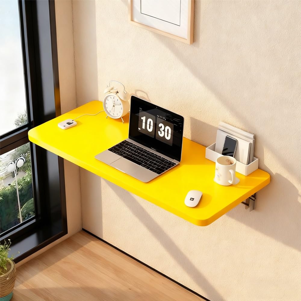 GDMDPTE Space-Saving Floating Foldable Table for Kitchen & Laundry Wall-Mounted Drop Leaf Desk Compact Folding Shelf for Small Spaces (Yellow 50x30cm/20x12in)