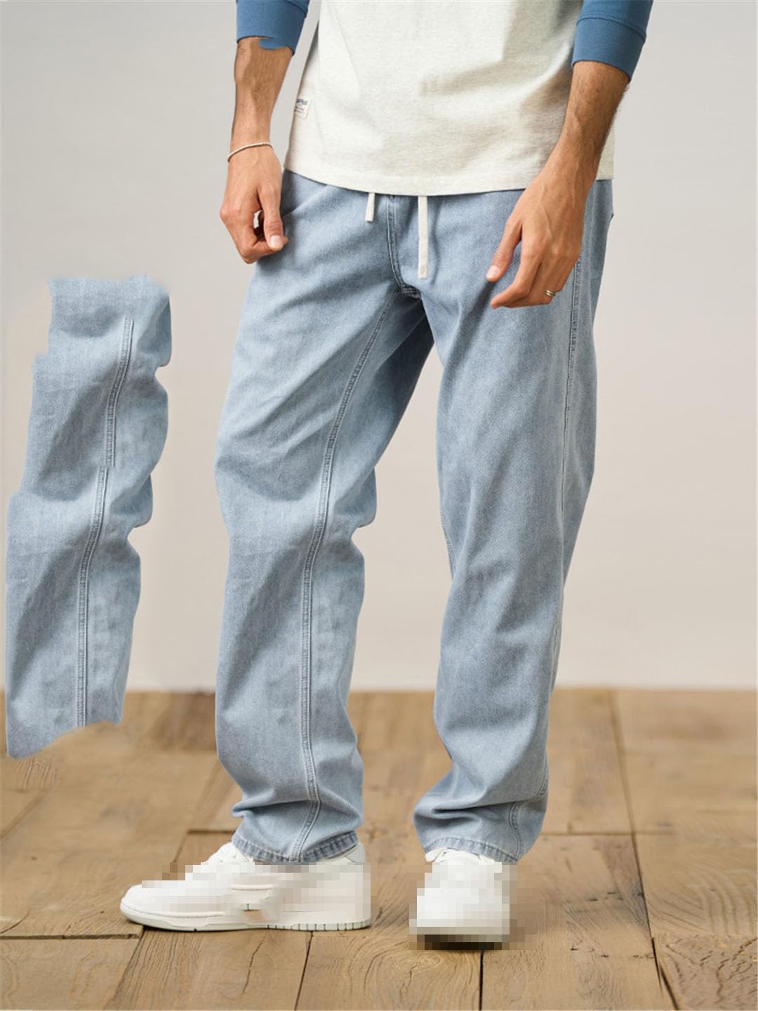 Vogrtcc Pantaloni da Uomo in Denim Leggero con vestibilità Ampia