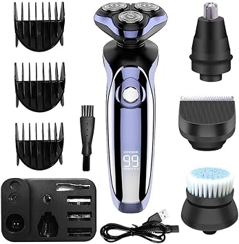 Head Shavers for Bald Men, 4 in 1 Electric Shaver Hair Clippers Mens Rotary Shavers Rechargeable Razors Beard Nose Hair Trimmer Shaving Grooming Sets