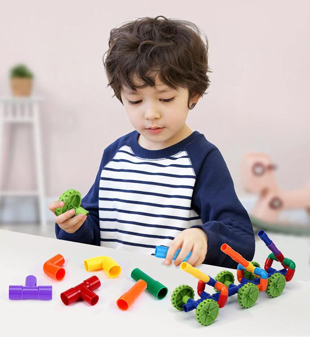 KiddyBuddy - Baby's Little World Vijaya Impex Multi Coloured Educational Play and Learn Plastic Building Block Set Pipes Puzzle Set ( 79 Pieces ) Block Toys and Games for Kids, Made in India (Small)