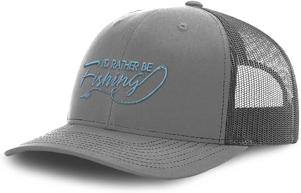 Speedy Pros Mesh Cap Hat Embroidered I'd Rather Be Fishing Blue Embroidery Trucker Hats for Men & Women Cotton