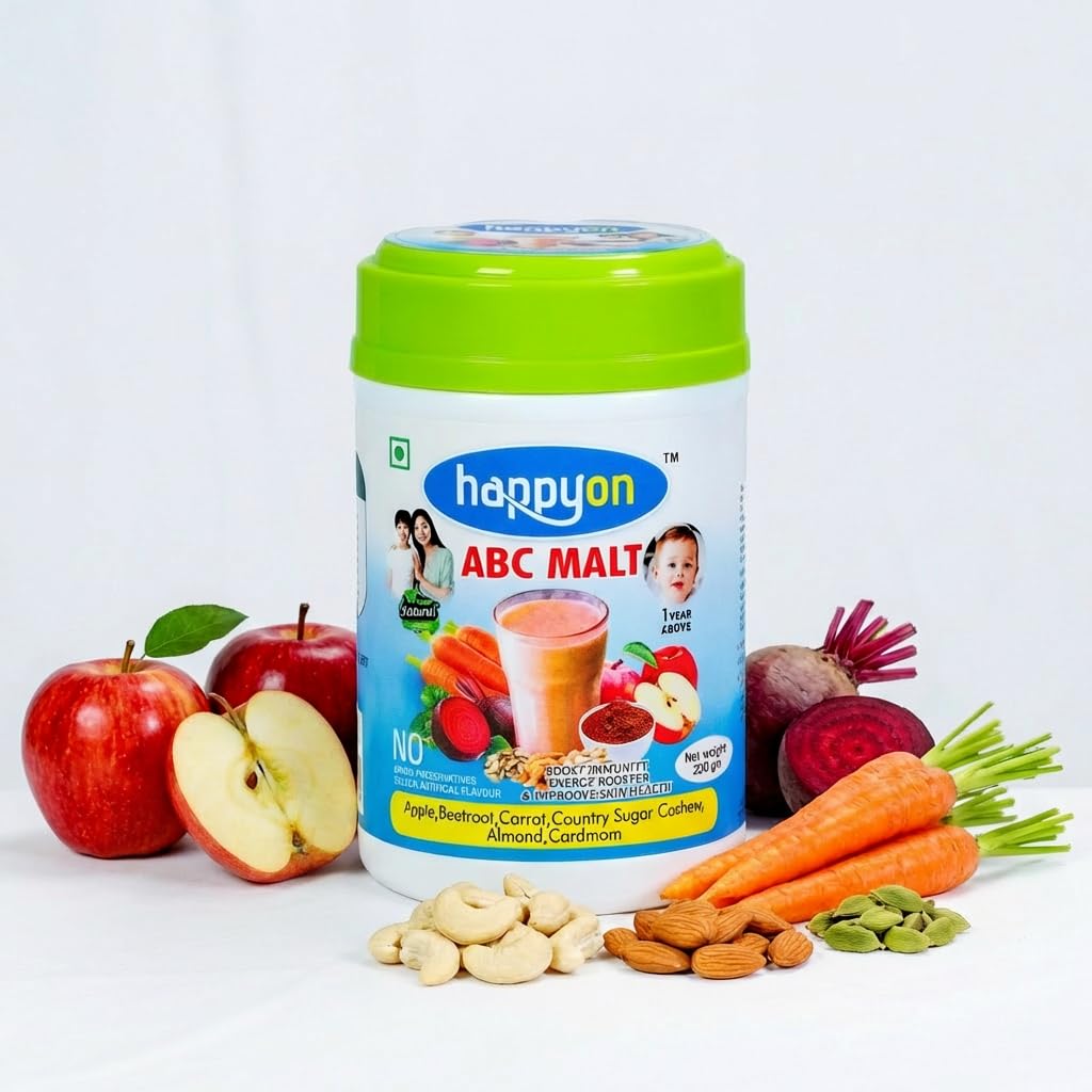 Happyon ABC Malt Health Drink Powder for Kids & Adults | Apple Beetroot Carrot Malt Mix with Almond, Cashew & Cardamom | No Added Preservatives 200 g-image-45