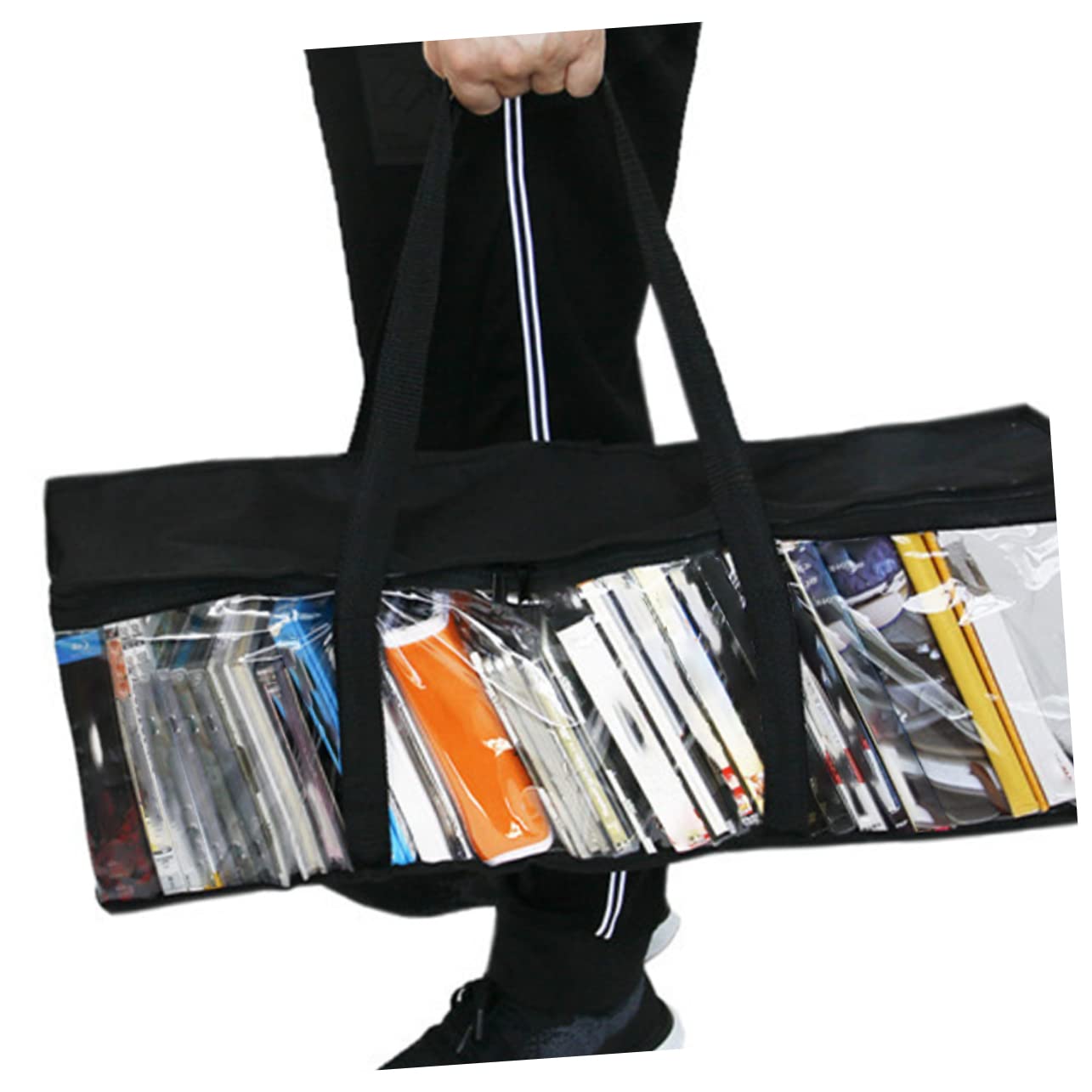 NAMOARLY Transparent CD Storage Organizer Bag with Dual Zipper Closure Holder Case for Music Discs Dvds and Video Games Handles for Travel and Home Use