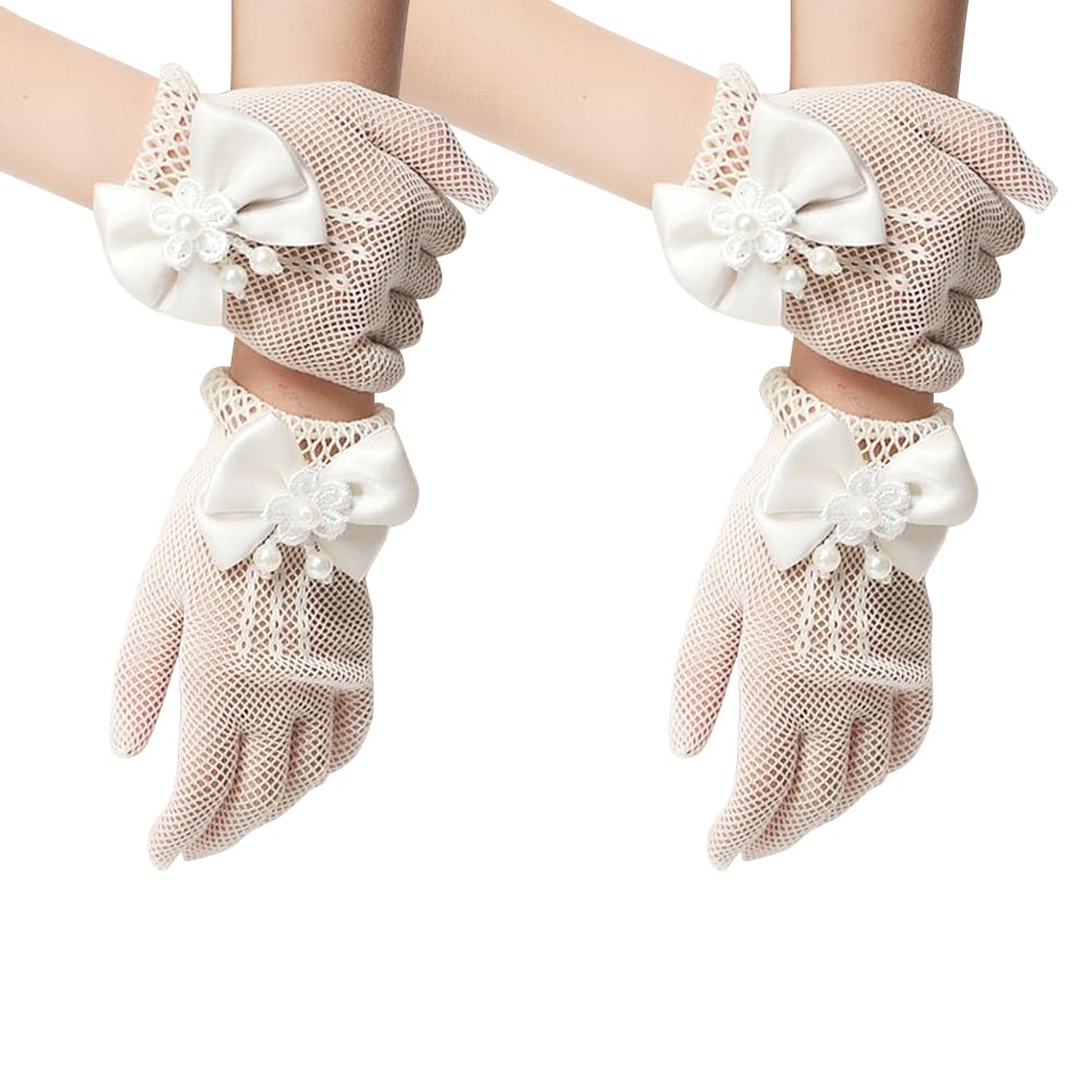 Guanti Licra Bambina Bianchi Con Fiocco
