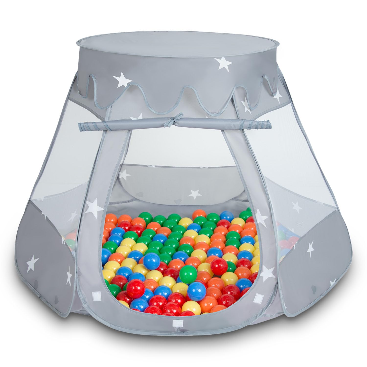 Selonis Play Tent 105X90cm/200 Balls Castle House Pop Up Ballpit Plastic Balls For Kids, Grey:Yellow-Green-Blue-Red-Orange — image 1