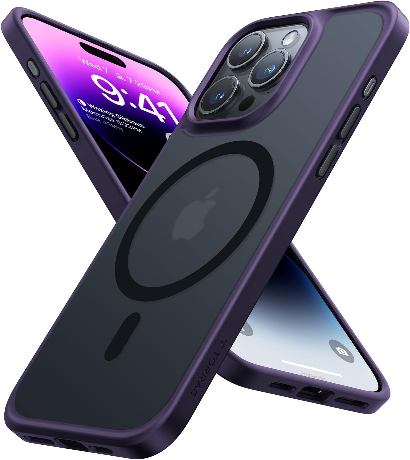TORRAS Magnetic Shockproof for iPhone 15 Pro Case 6.1 inch, [Military-Grade Drop Tested][Compatible with MagSafe] Translucent Hard PC Back with Silicone Slim Protective Cover Anti-Fingerprint, Purple