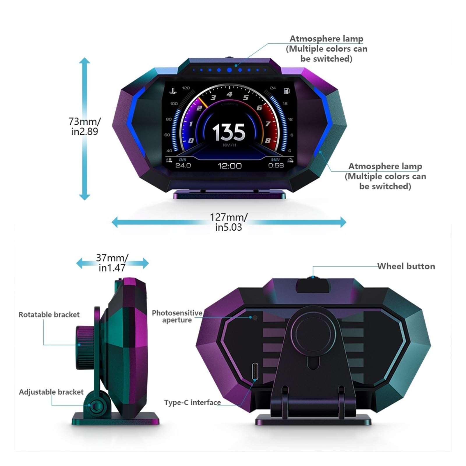 Samochód HUD Prędkościomierz Gps Prędkość Wyświetlacz Head Up OBD2 P24 Inklinometr Cyfrowy Alarm Przekroczenia Prędkości Zużycie Paliwa Nawigacja Samochodowa Przyrząd Wielofunkcyjny