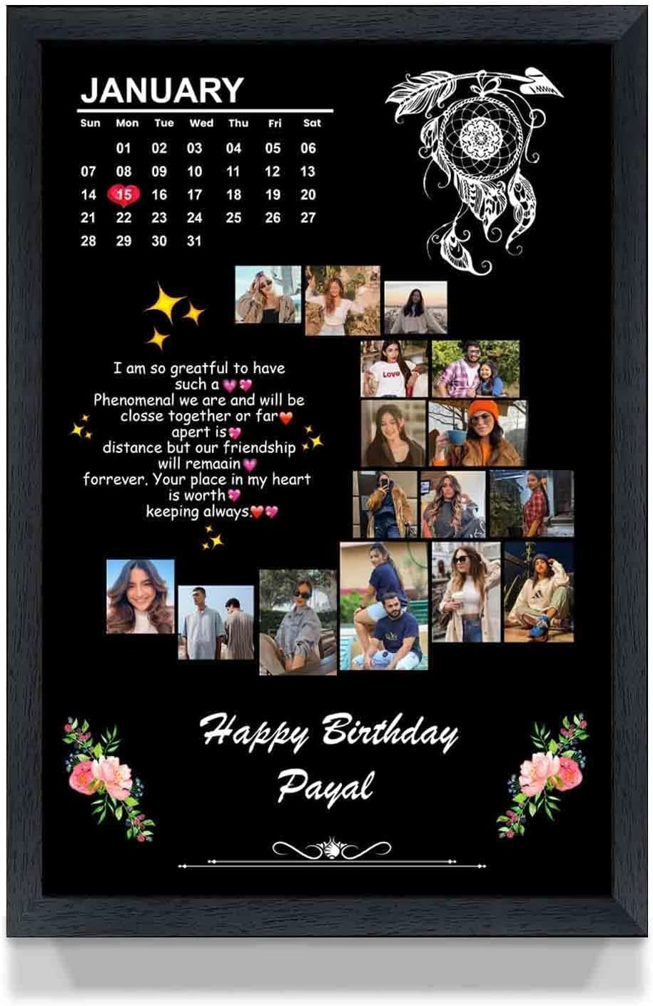 A Perfect Gifter Moon Shape Black Personalised Photo Collage Frame, Birthday Photo Frame, Anniversary Photo Collage Gift, Wedding Gift, Gift For Friend, Valentine's day Gift 8X10 Inch